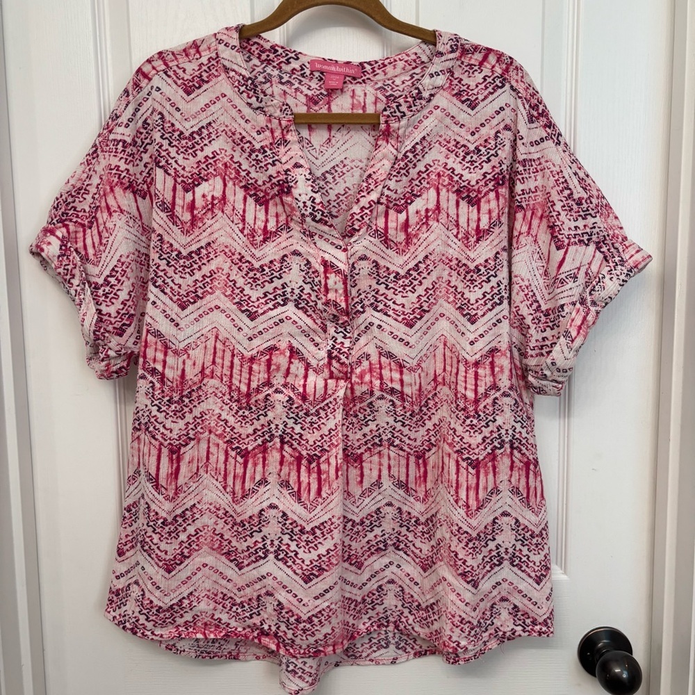 Pink Chevron Print Blouse | Woman Within 1X